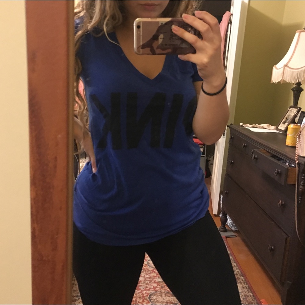 PINK Blue V Neck Tee